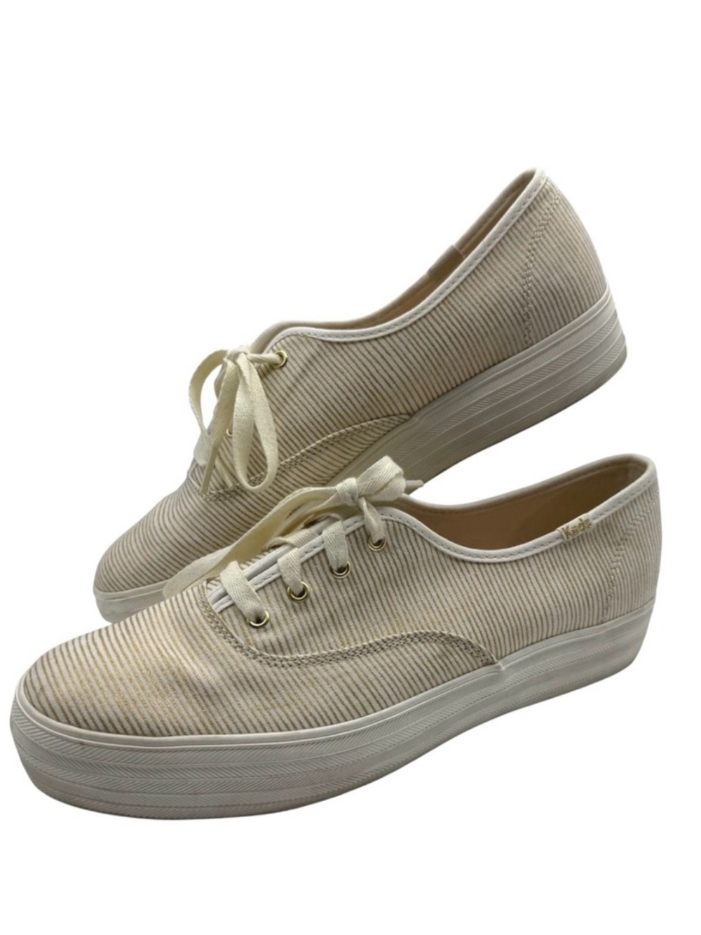 Keds Triple Up Sneakers Womens 9.5‎ Cream Gold Striped Platform Canvas Shoes